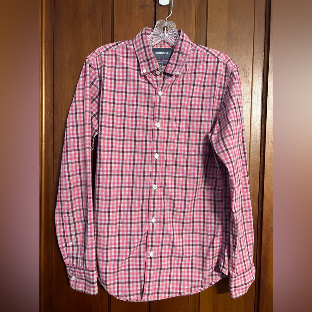 Bonobos Men’s Button Down Long Sleeve Plaid Shirt‎ Pink Purple Gray Size Small
